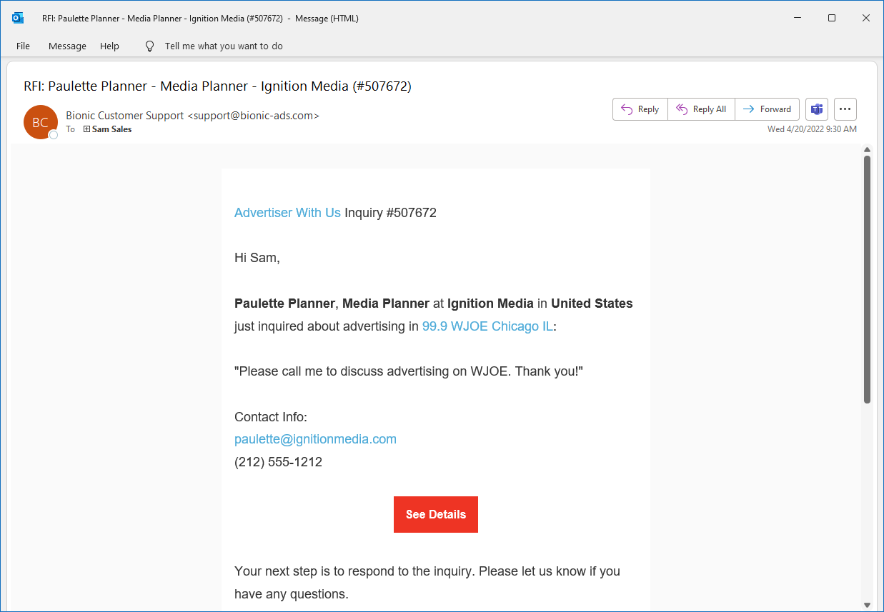 AWU RFI Email Alert