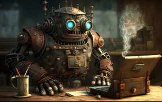 robot working in office