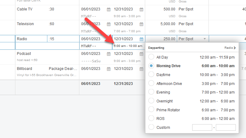 screenshot of omnichannel dayparting