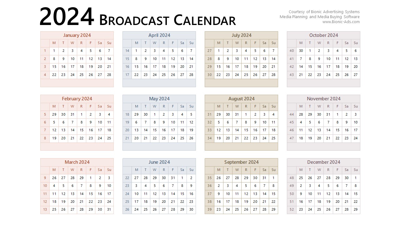 Broadcast Calendar 2024 – Free Downloads – Customizable
