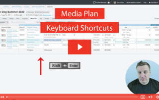 computer interface showing media plan with title "Media Plan Keyboard Shortcuts"