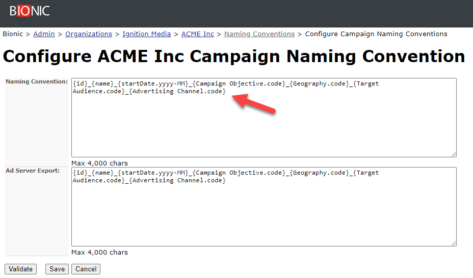 computer interface for configuring campaign naming convention