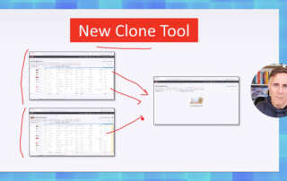 Title image showing lines from two old media plans merging into new media plan with title "New Clone Tool."