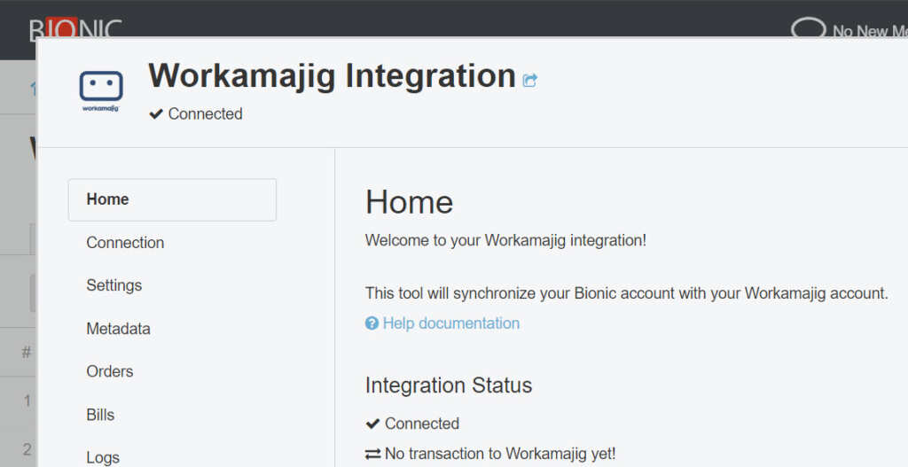 A screenshot of the Workamajig control panel in Bionic.
