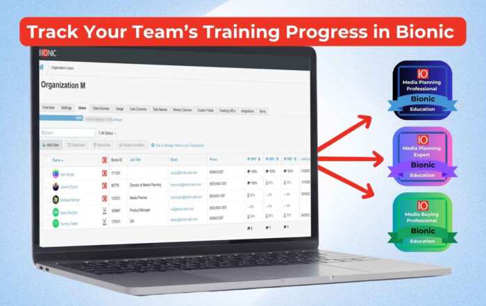 Image of a laptop with a screen of the users tab in the Bionic app.