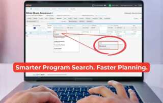 Bionic media planning interface showing program typeahead search helping planners quickly select advertising programs for faster campaign planning.